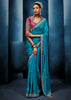 Teal Blue Embroidered Designer Tissue Saree