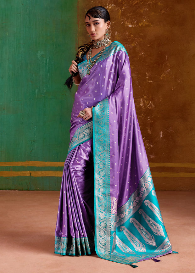 Aster Purple Banarasi Satin Silk Saree