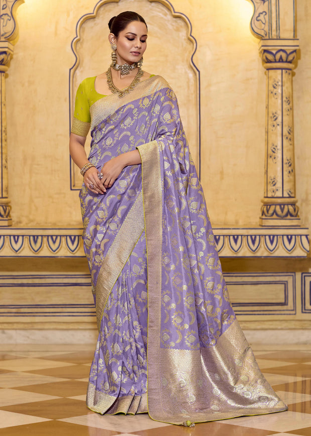 Lilac Purple Woven Banarasi Silk Saree