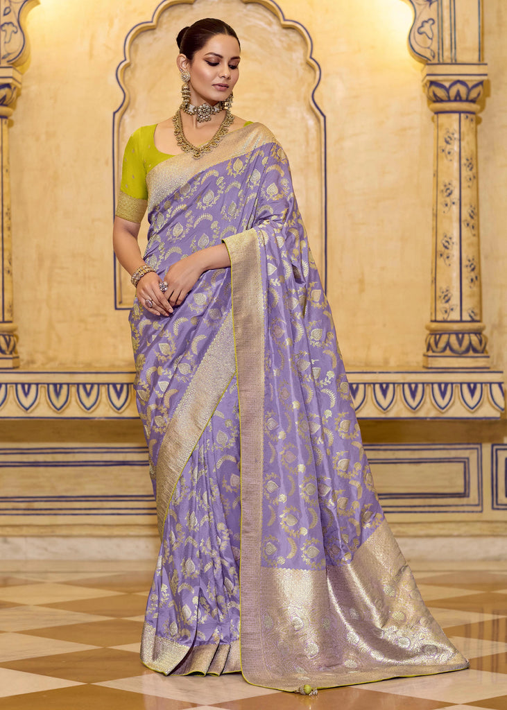 Lilac Purple Woven Banarasi Silk Saree