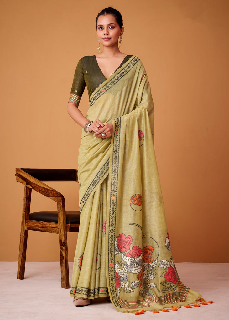 Lily Green Woven Cotton Saree