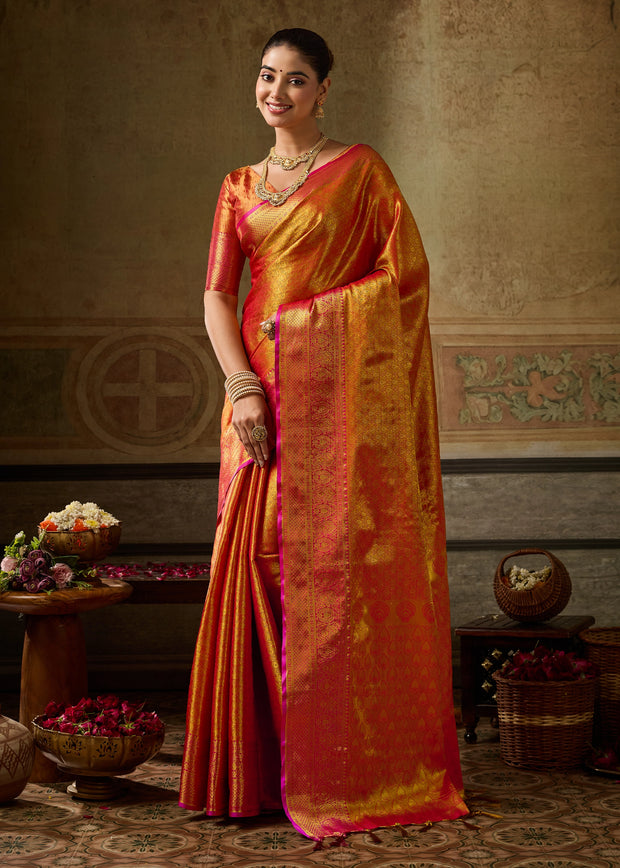Burnt Orange Woven Kanjivaram Silk Saree