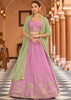 Pink Tissue Embroidered Semi-Stitched Lehenga