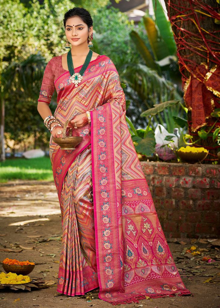 Magenta Pink Dual Tone Woven Banarasi Silk Saree
