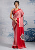 Cherry Red Printed Satin Silk Saree