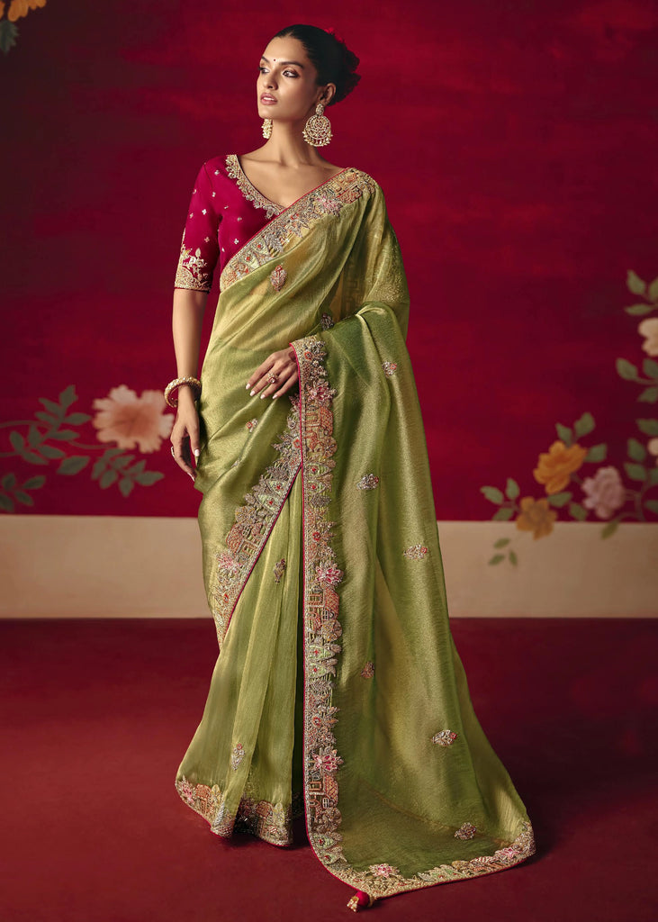 Pastel Green Designer Embroidered Saree