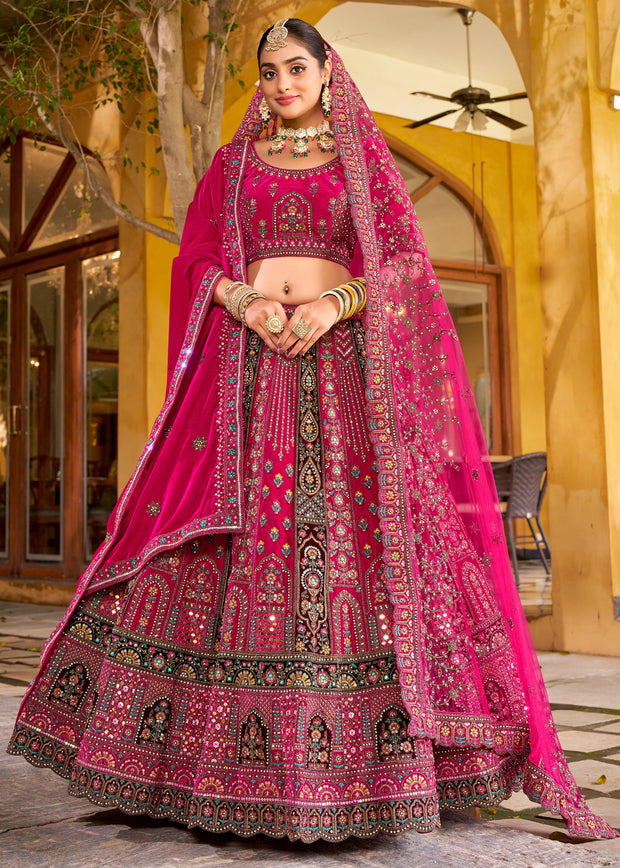 Raspberry Pink Heavy Embroidered Designer Lehenga