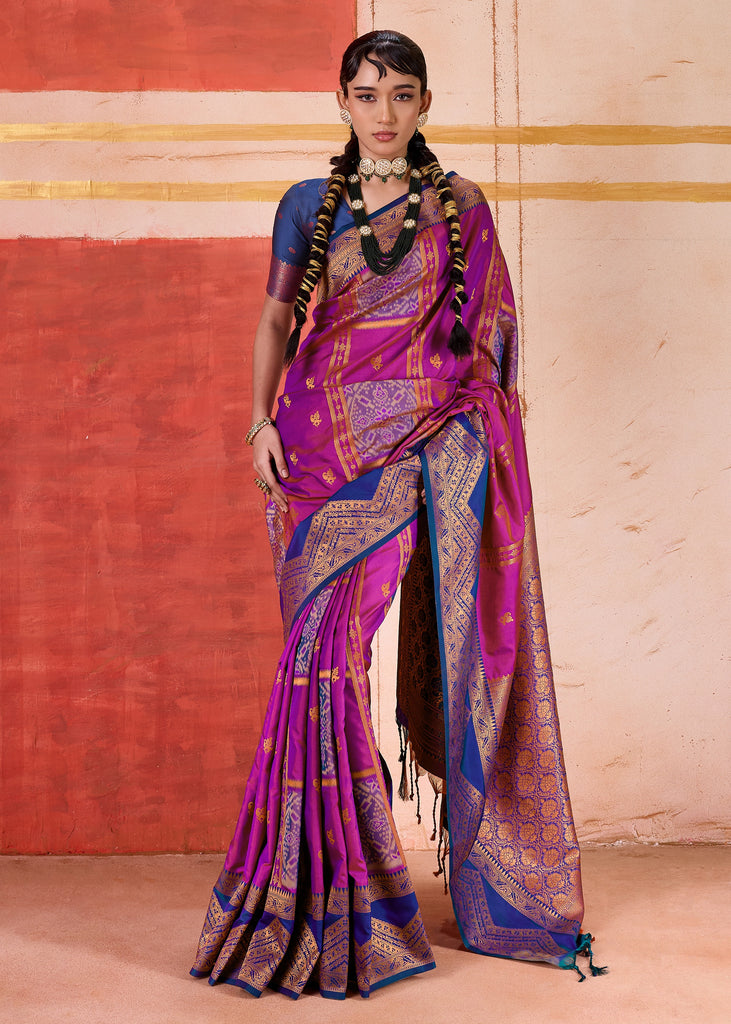 Dahlia Purple Dual Tone Bronze Zari Woven Banarasi Silk Saree