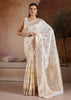 Bright White Woven Banarasi Silk Saree