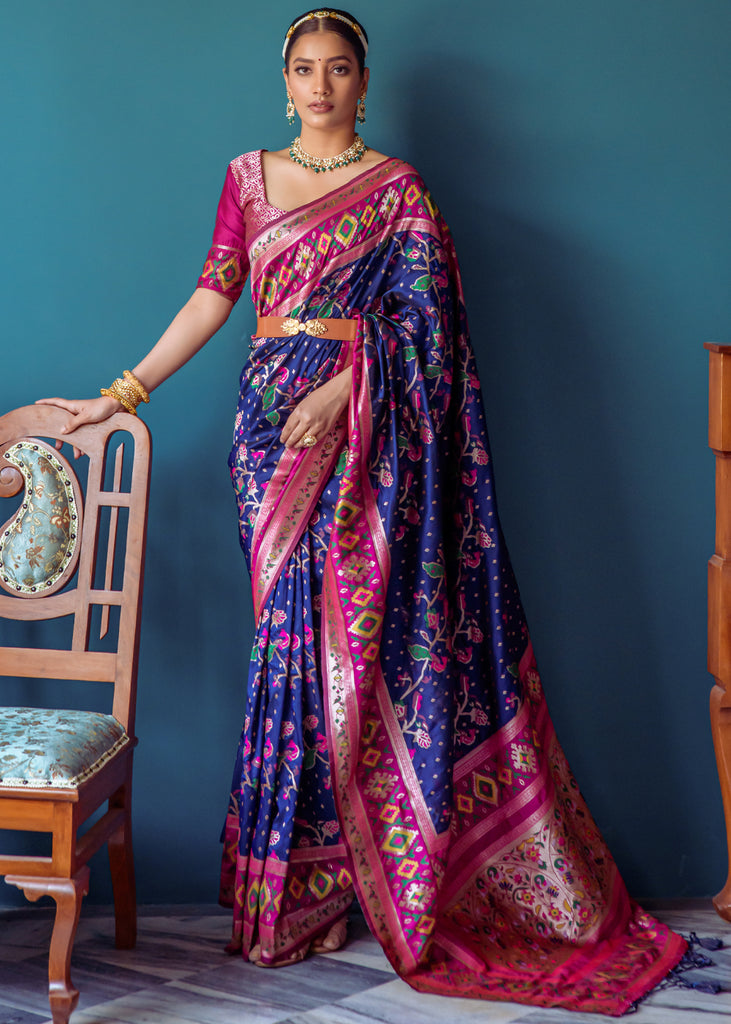 Light Pink And Blue Dual Color Bandhej Pallu Saree – Amrutamfab