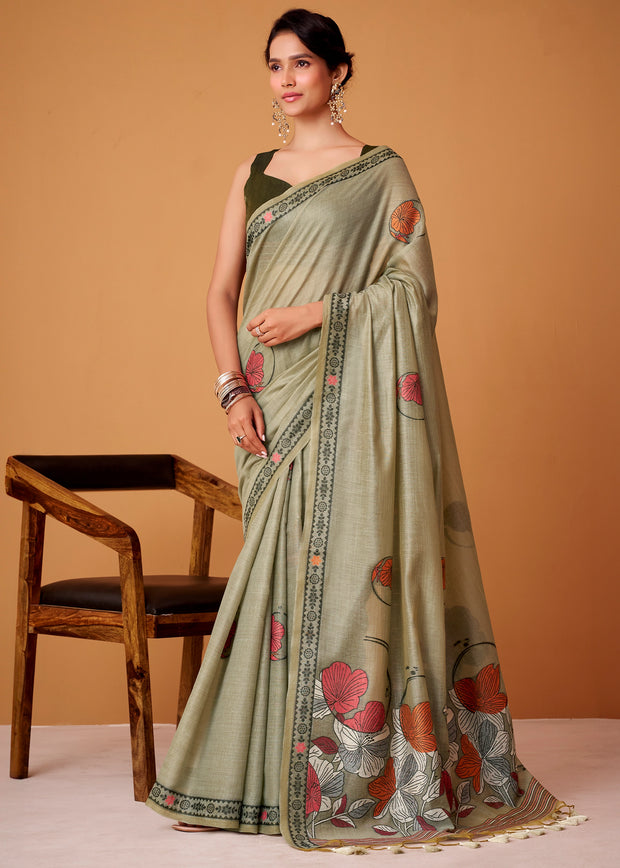 Sage Green Woven Cotton Saree