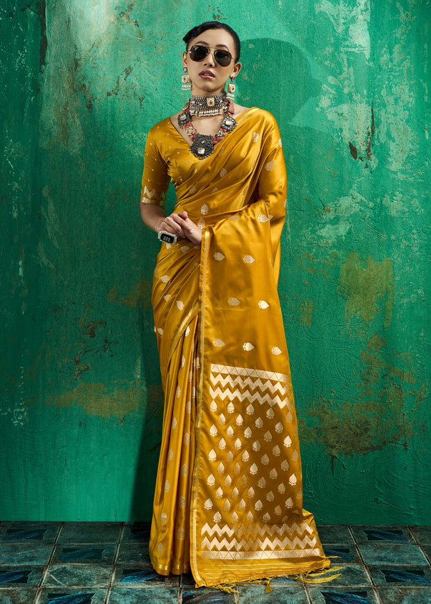 Memosa Yellow Woven Banarasi Satin Silk Saree