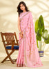 Blush Pink Woven Linen Silk Saree