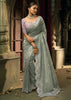 Cloud Grey Embroidered Designer Tissue Saree