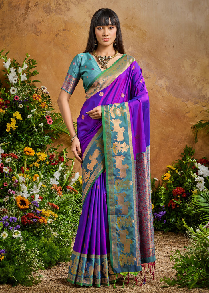 Bright Purple Woven Banarasi Silk Saree