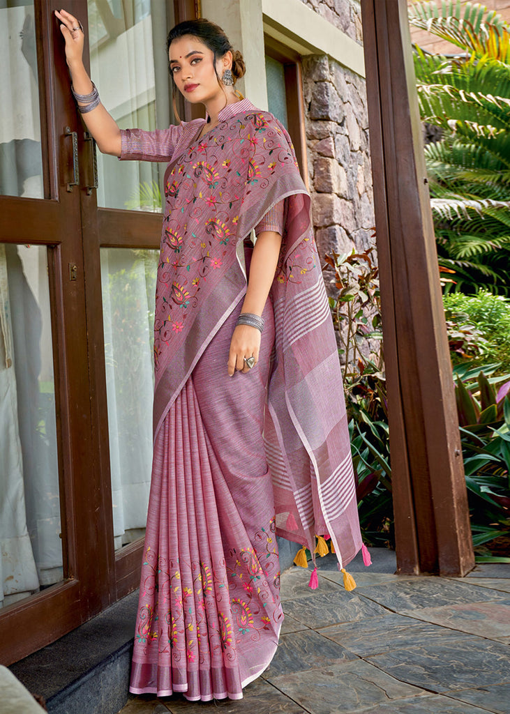 Light Purple Woven Linen Silk Saree