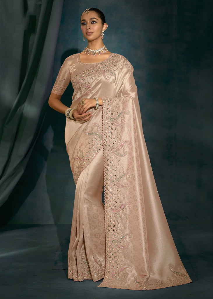 Delight Pink Embroidered Designer Tissue Saree