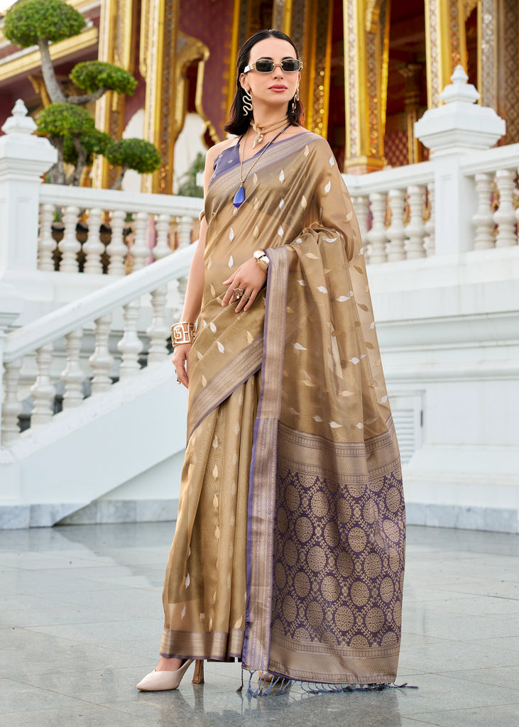 Almond Beige Woven Tissue Silk Saree