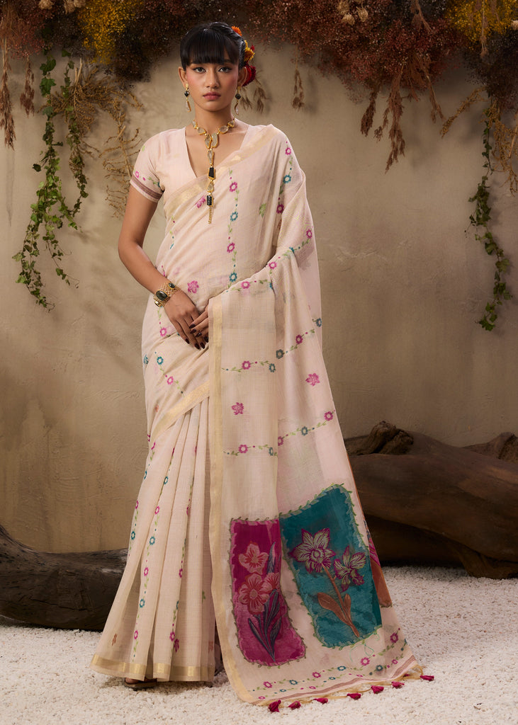 Winter White Woven Cotton Silk Saree