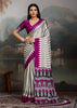 Plum Purple And White Printed Satin Silk Saree