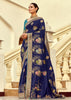 Royal Blue Woven Banarasi Designer Silk Saree With Contrast Blouse
