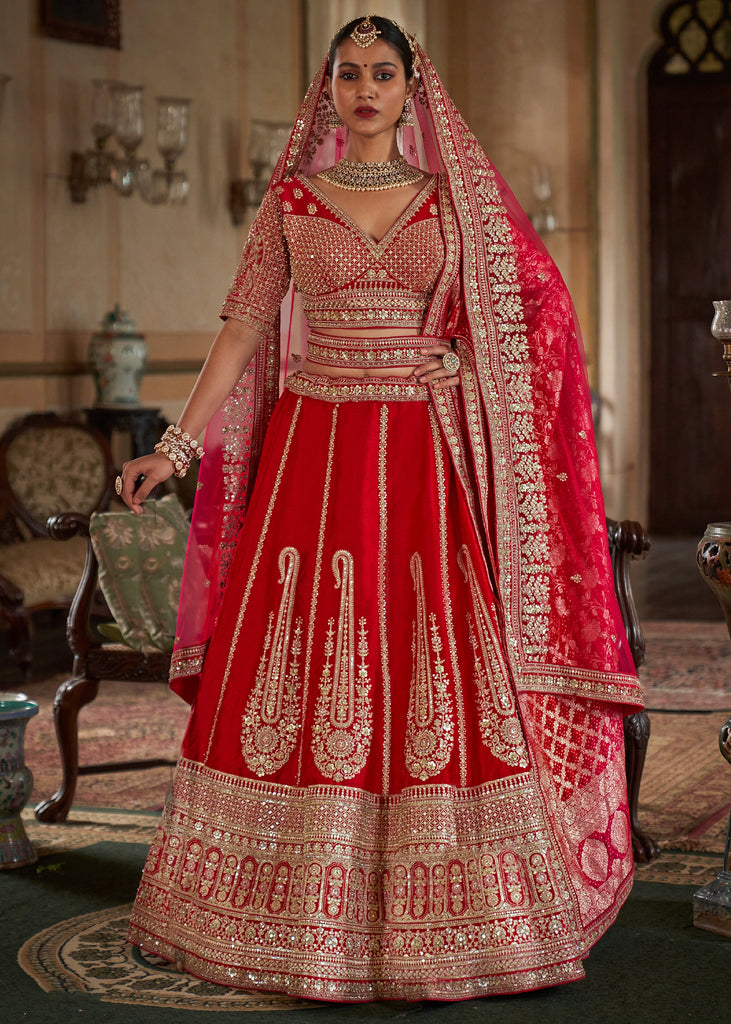 Red Heavy Embroidered Designer Lehenga