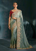 Cloud Grey Embroidered Designer Tissue Saree