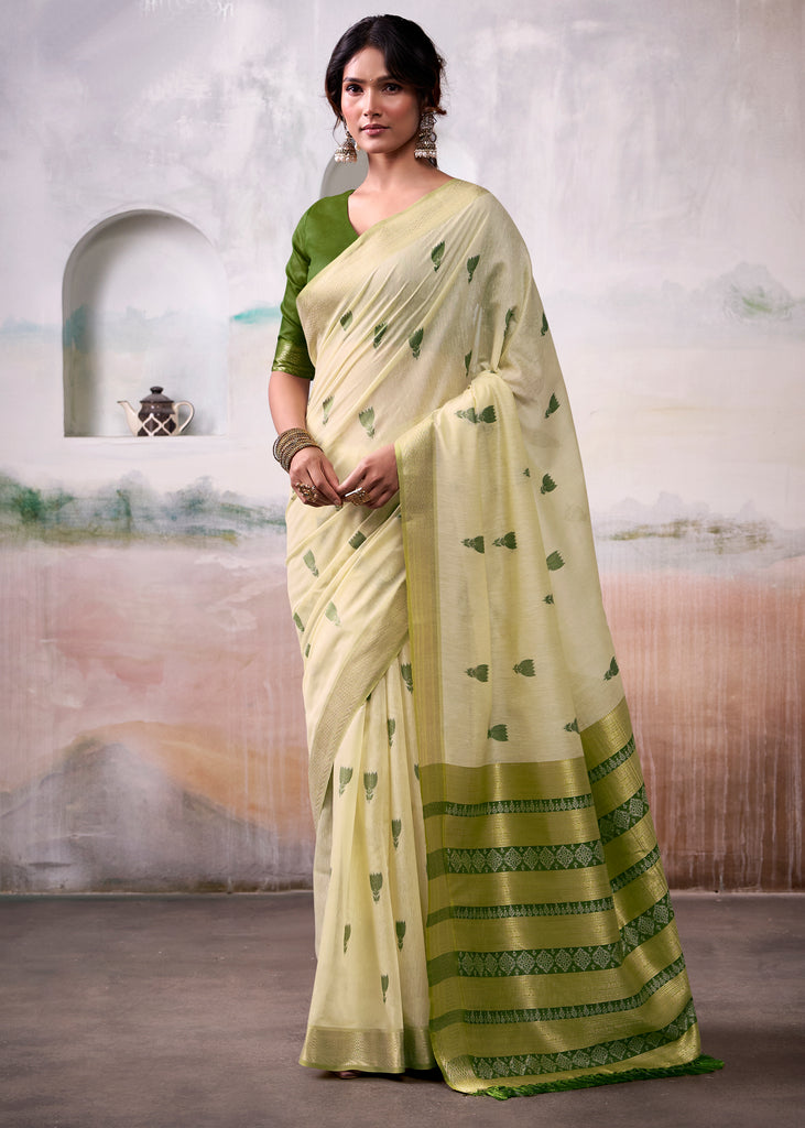 Cream Woven Banarasi Cotton Silk Saree