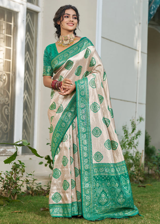 Mint Green Woven Banarasi Silk Saree