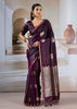 Wine Purple Banarasi Satin Silk Saree