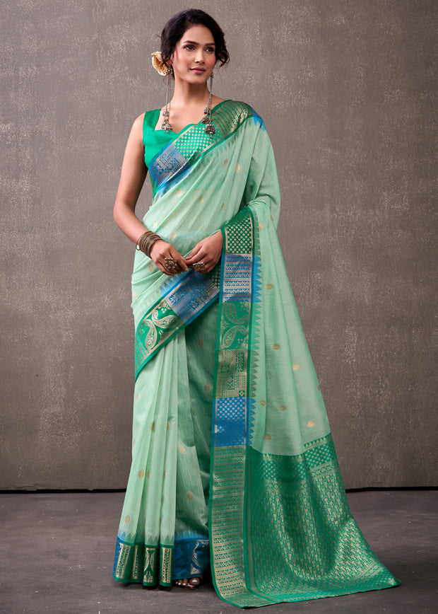 Ice Green Woven Banarasi Cotton Silk Saree