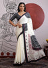 Black and White Printed Satin Silk Saree