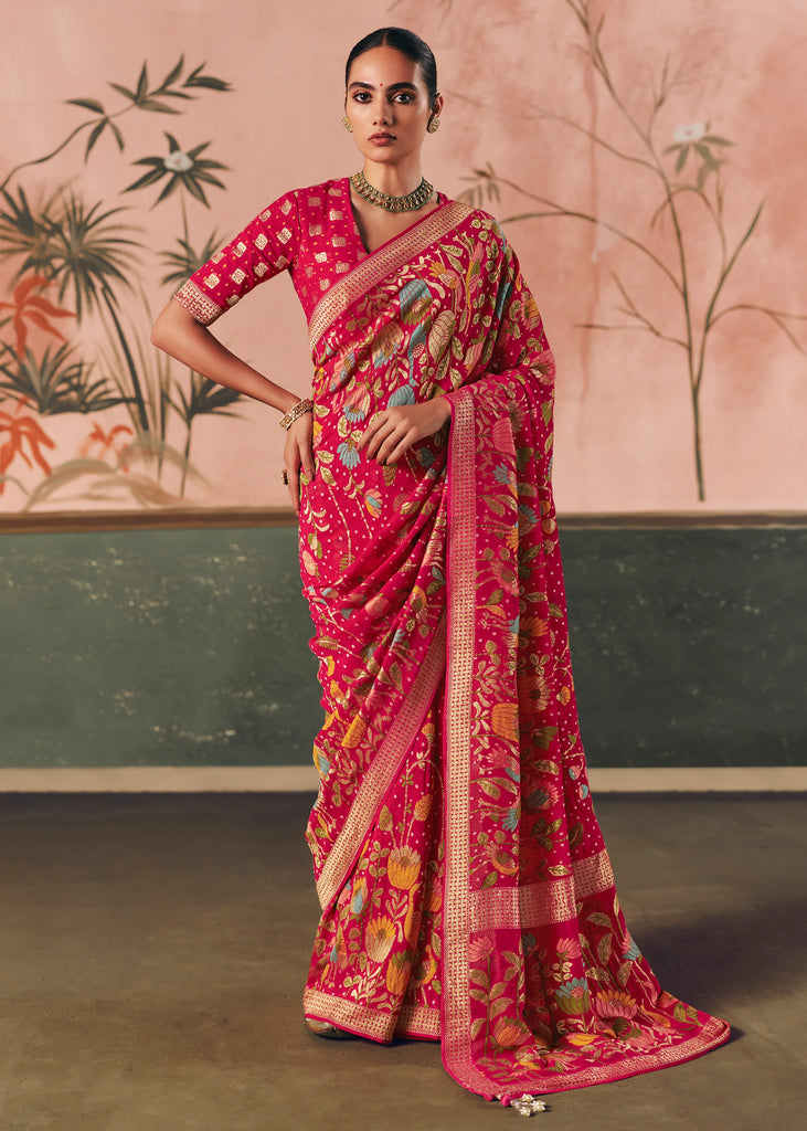 Pink Woven Georgette Bandhej Saree