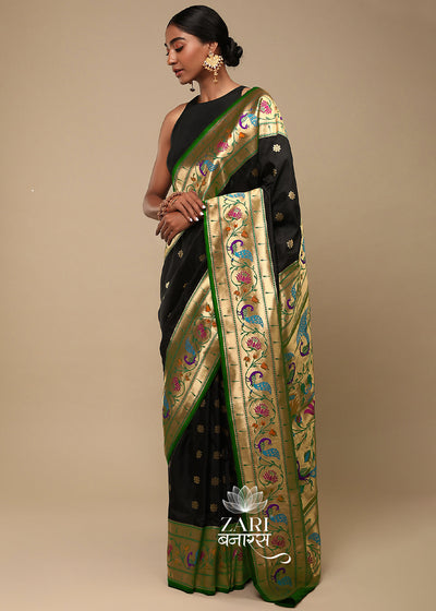 "Special Price" : Delight Black Woven Paithani Silk Saree (7519918358721)
