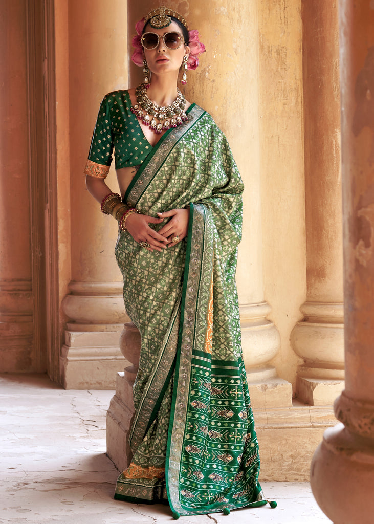 Fair Green Printed Patola Silk Saree