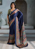 Patriot Blue Printed Satin Silk Saree