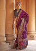 Dahlia Purple Printed Silk Saree With Contrast Blouse