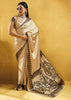 Ivory Satin Silk Saree with Ajrakh Printed Pallu and Blouse