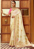 Snow White Woven Banarasi Designer Silk Saree With Contrast Blouse