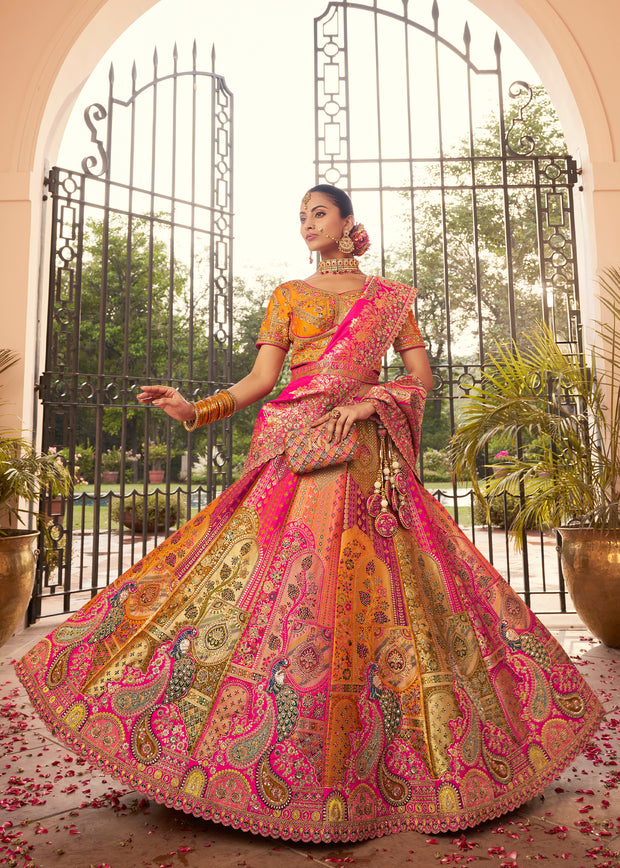 Multicolour Banarasi Silk Embroidered Lehenga