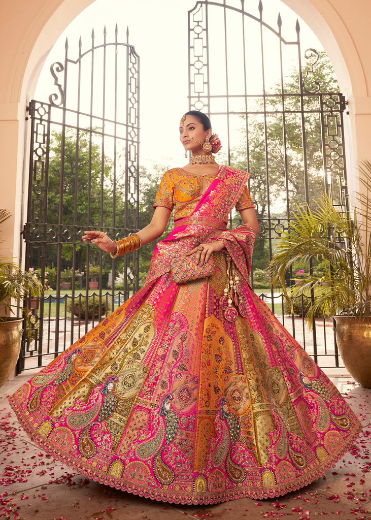Multicolour Banarasi Silk Embroidered Lehenga