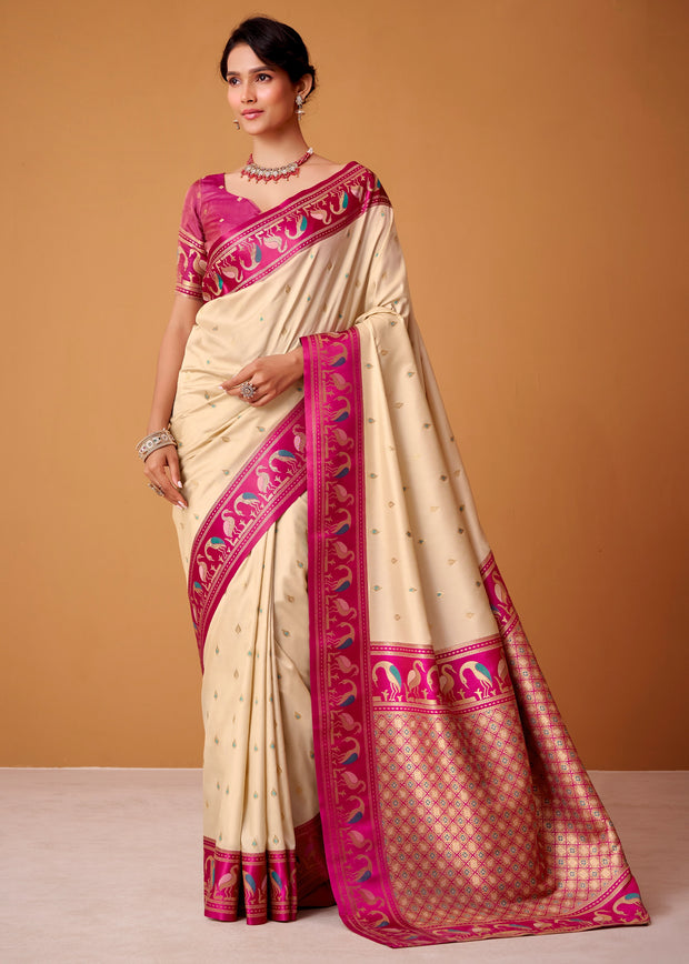 Off White Woven Banarasi Silk Saree