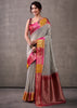 Powder Grey Woven Banarasi Cotton Silk Saree