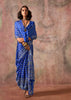 Princess Blue Printed Crepe Satin Silk Saree