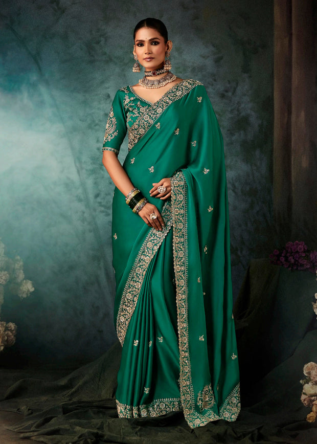 Simply Green Designer Embroidered Saree