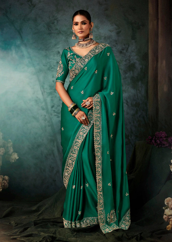 Simply Green Embroidered Soft Silk Saree