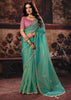 Sea Blue Designer Organza Saree With Embroidered Blouse