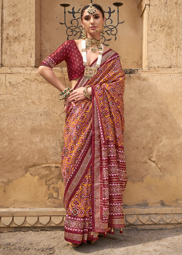 Tibetan Red Printed Patola Saree