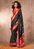 Pirate Black Woven Banarasi Silk Saree With Contrast Border