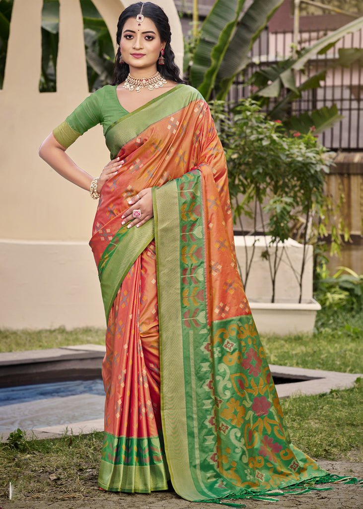 Russet Orange Woven Patola Silk Saree